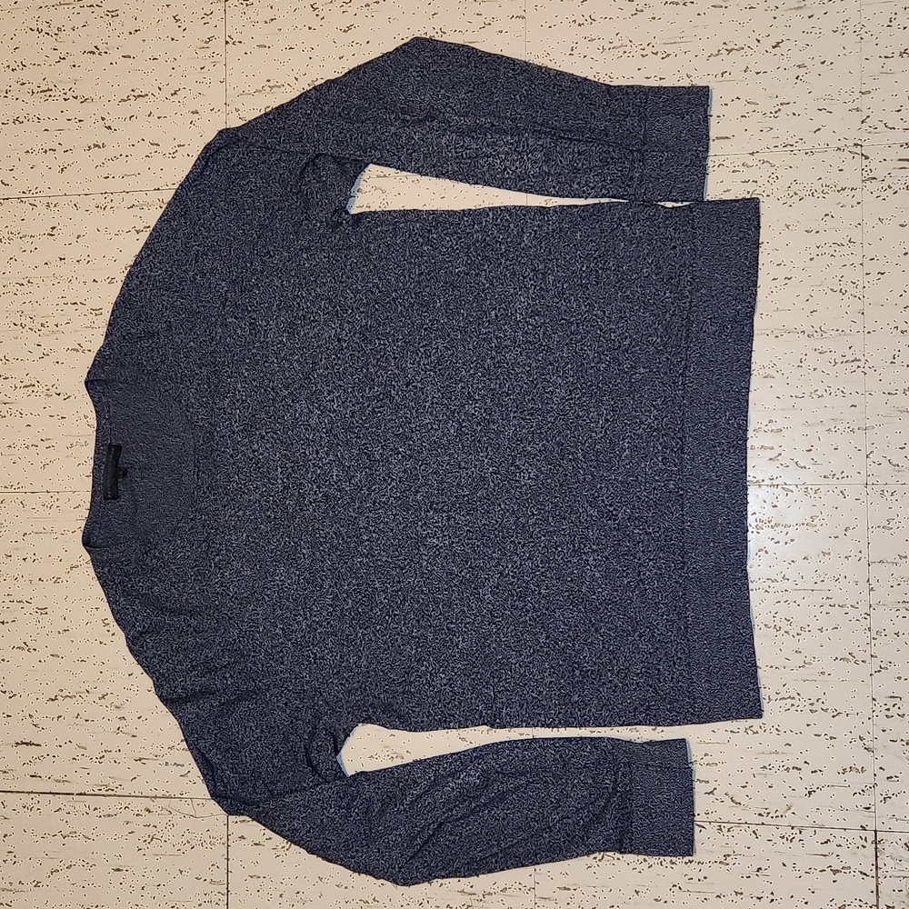Patrick Assaraf Blue Speckle Long Sleeve Cotton Blend Tee